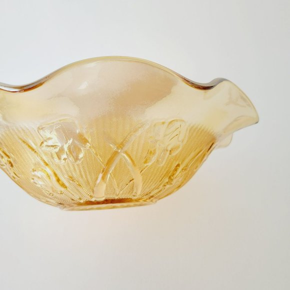Vintage Gold Jeannette Depression Glass Iris and Herringbone Ruffled Fruit Bowl - Picture 4 of 10